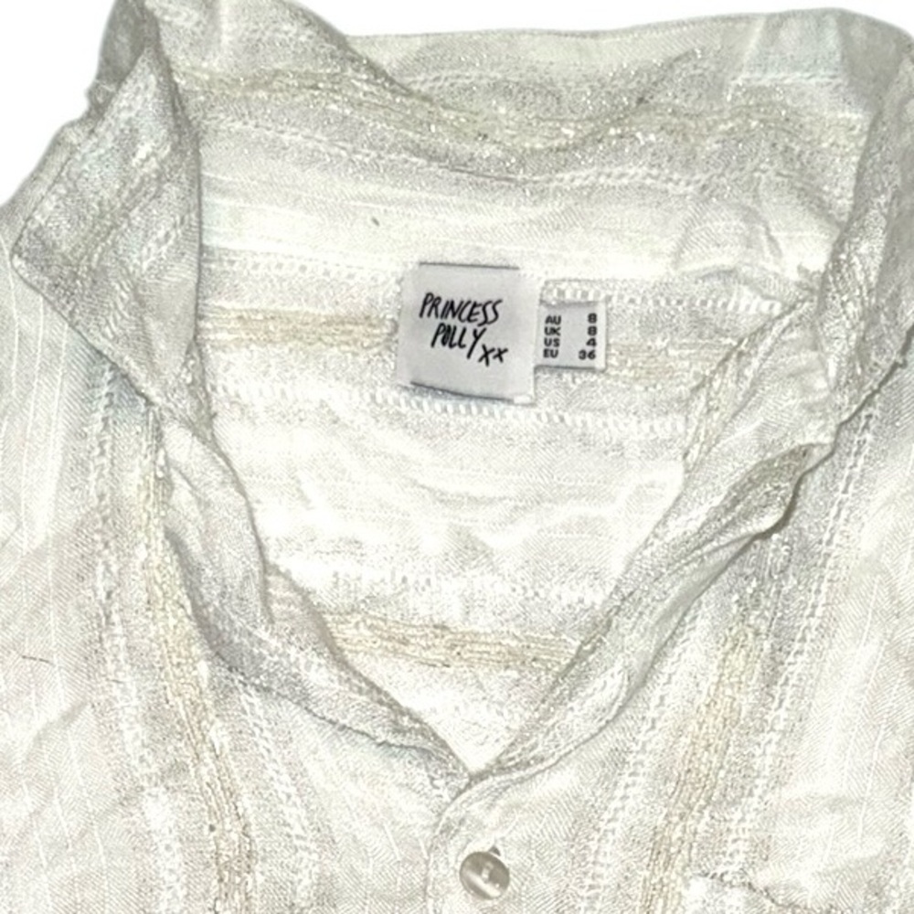 Princess Polly Bennie White Button Up Embellished Shirt Sz 4 - Picture 5 of 7